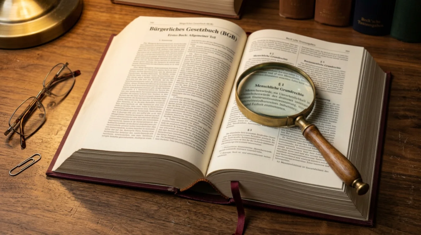 Aufgeschlagenes Bürgerliches Gesetzbuch mit sichtbarem Paragraph 812 und einer Lupe über dem Text