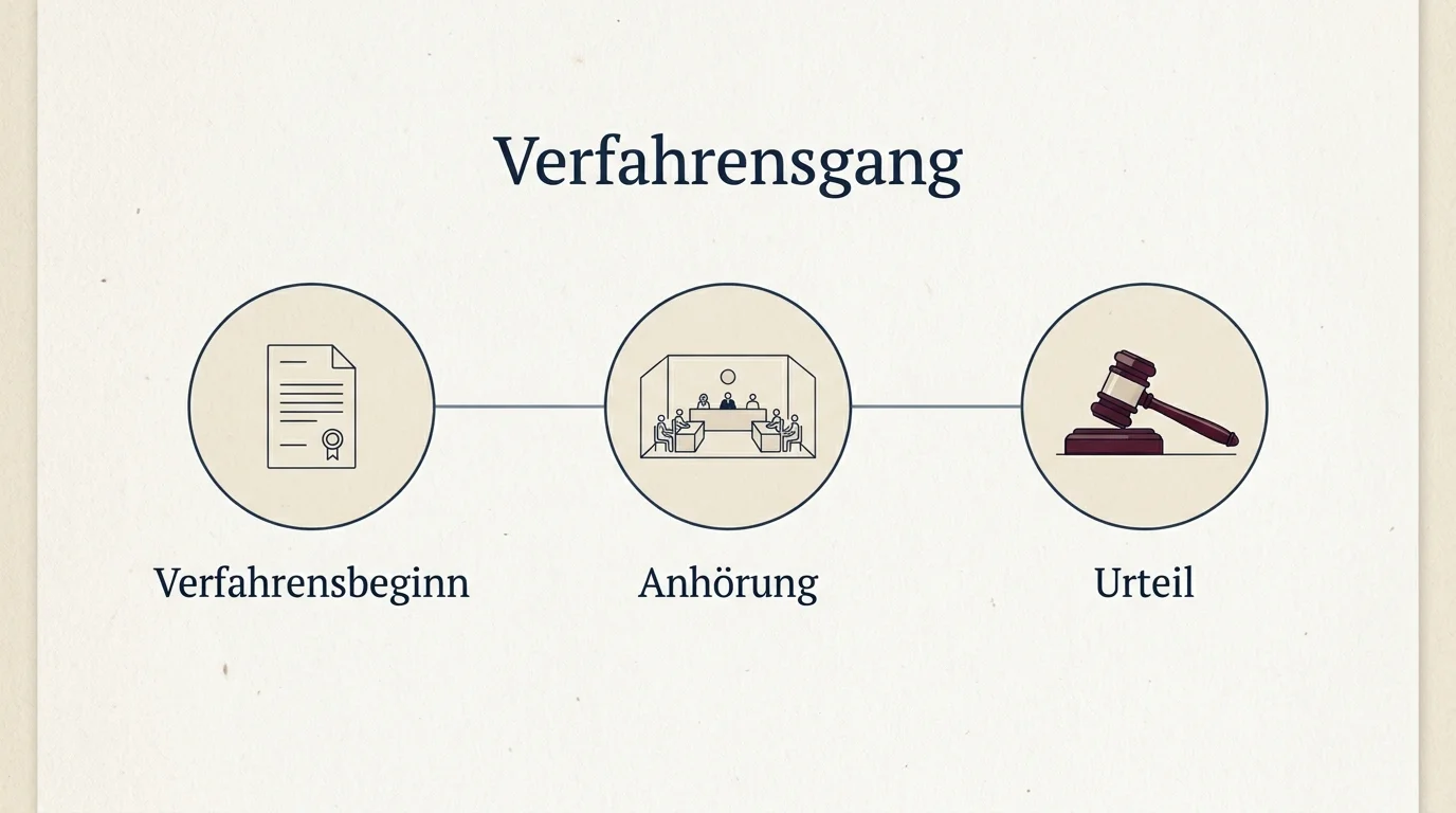 Schematische Zeitleiste mit drei Stationen: maltesische Vorlage am 11. Juli 2023, mündliche Verhandlung am 9. April 2025 und Urteilsverkündung am 16. April 2026