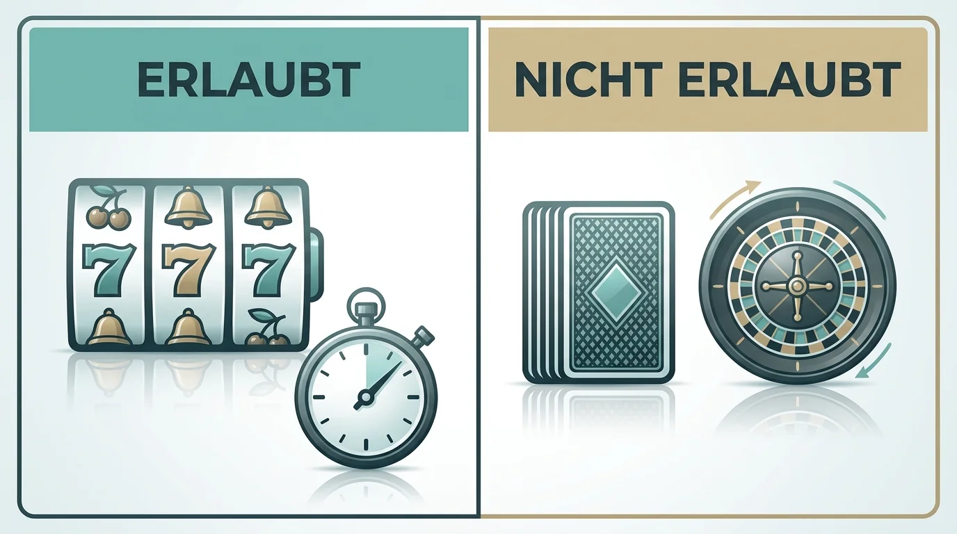 Übersicht der erlaubnisfähigen Online-Glücksspielformen nach Glücksspielstaatsvertrag 2021 mit Abgrenzung zu nicht zugelassenen Bankhalterspielen