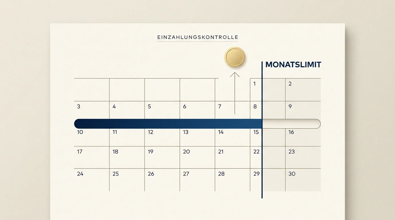 Visualisierung eines monatlichen Einzahlungsbalkens mit der 1000-Euro-Grenze im deutschen LUGAS-System