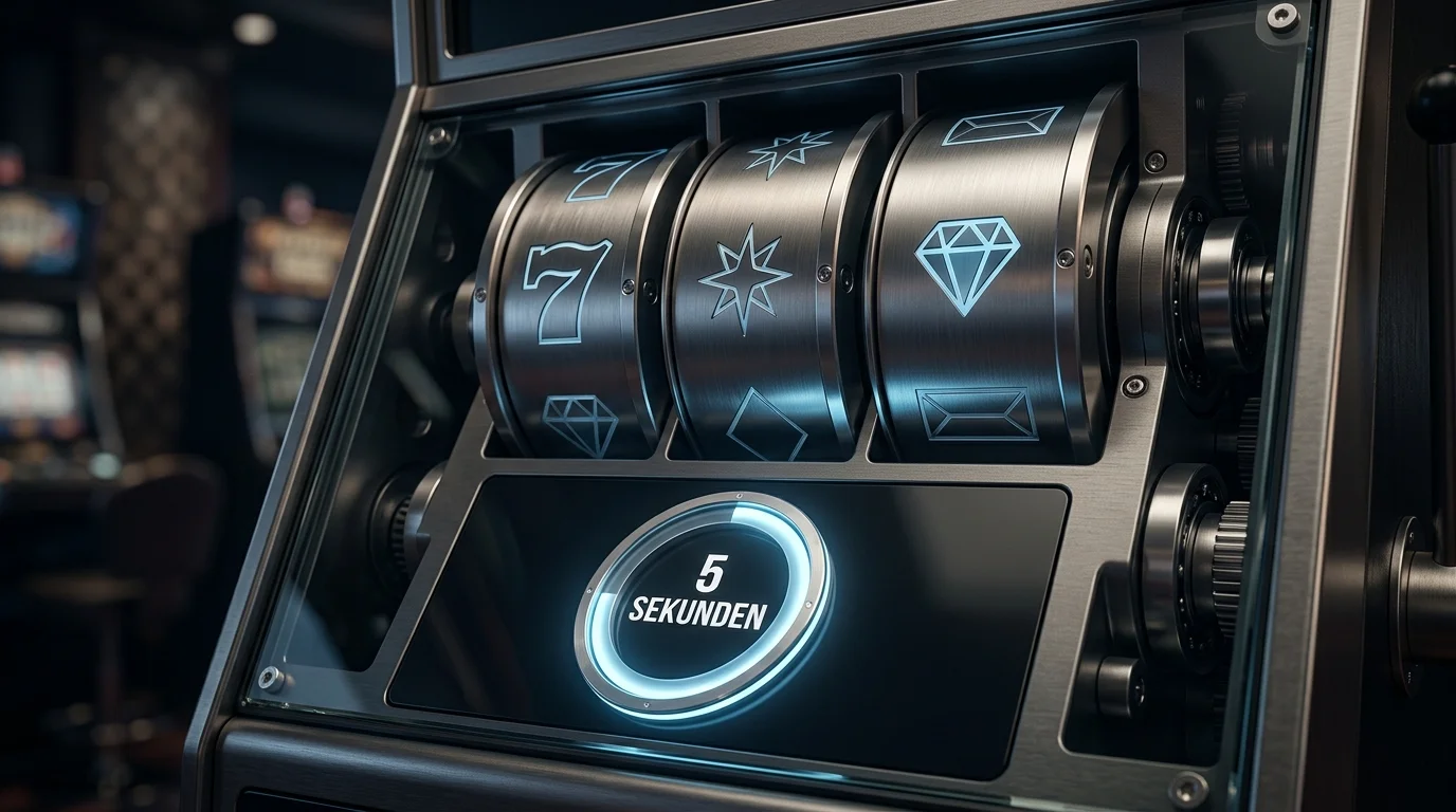 Konzeptbild eines Slot-Spiels mit sichtbarem Countdown-Zähler für die Mindestspielzeit zwischen den Runden